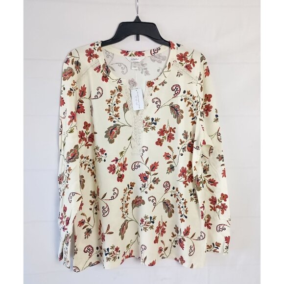 Christopher & Banks Floral Lace Split Neck Tee 1X Antique White NWT - Picture 2 of 6